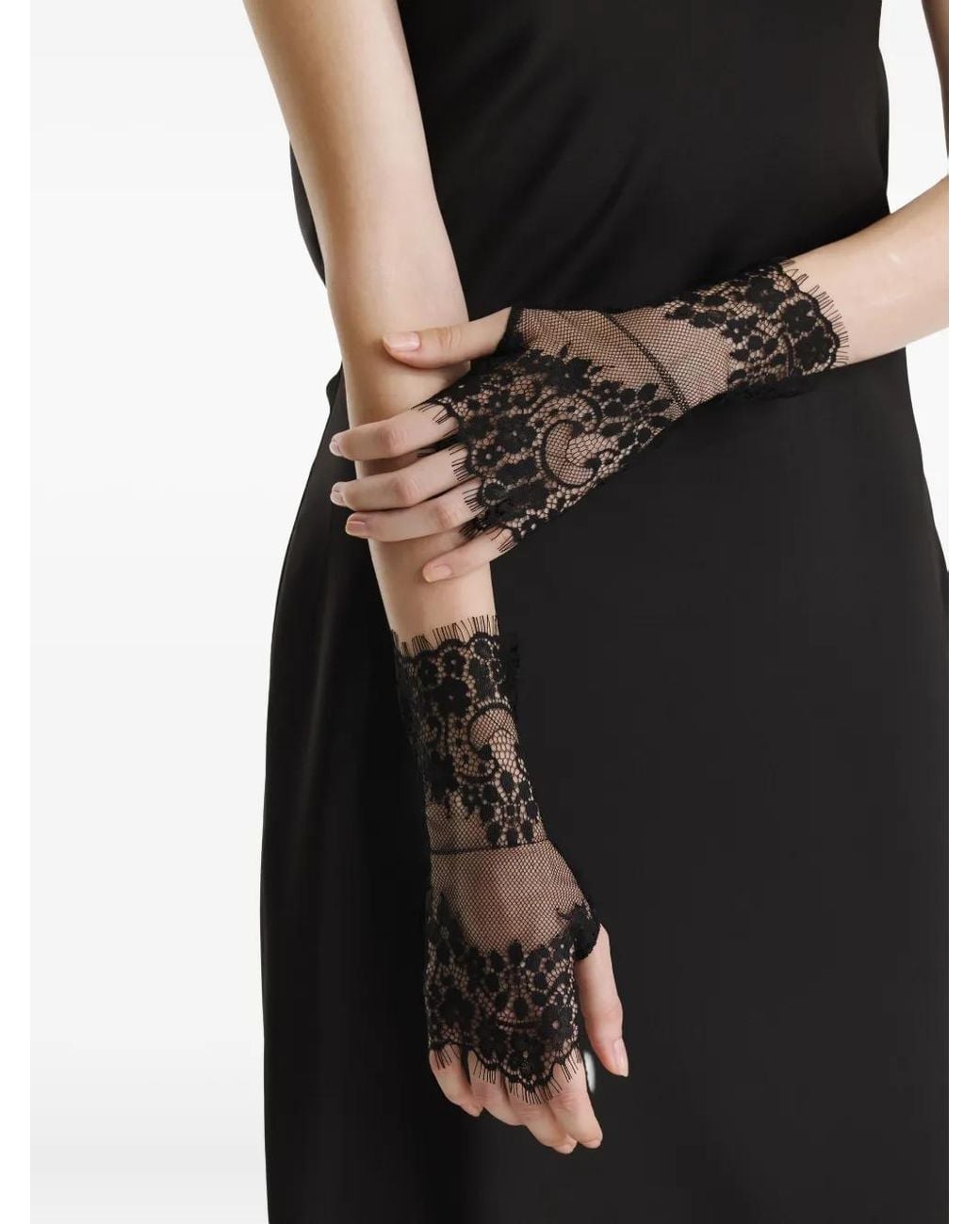 2310 STUDIO Black Lace-Trimmed Fingerless Gloves