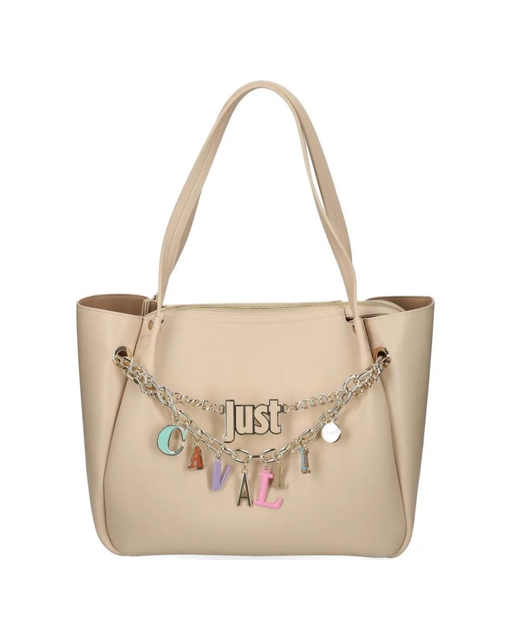 Just Cavalli White Chain-Charm Shoulder Bag