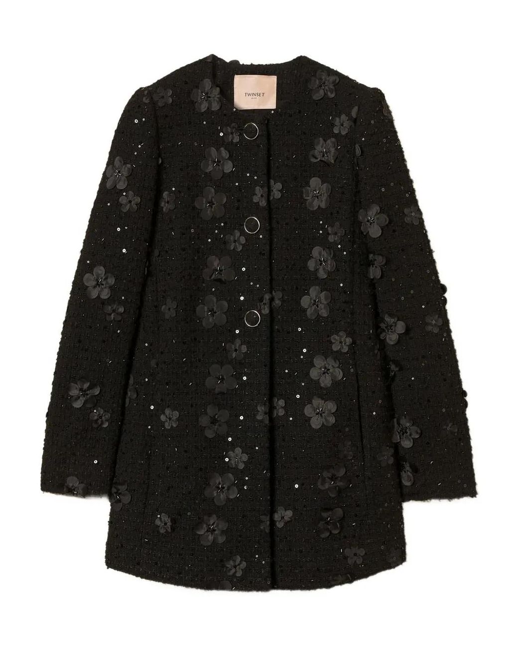 Twinset Black Flower-Sequin Embellished Coat