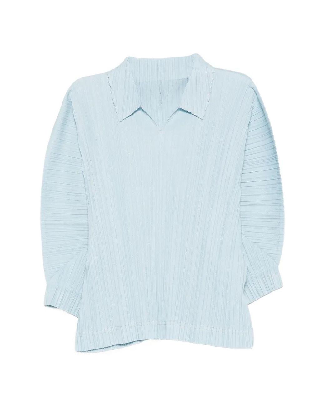 Pleats Please Issey Miyake Blue V-Neck Pleated T-Shirt