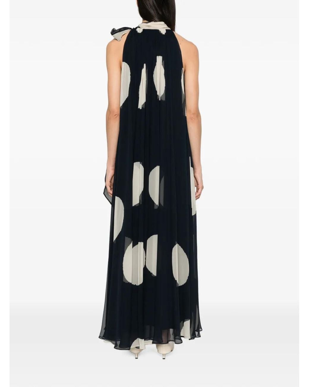Max Mara Black Polka Dot-Patterned Long Silk Dress