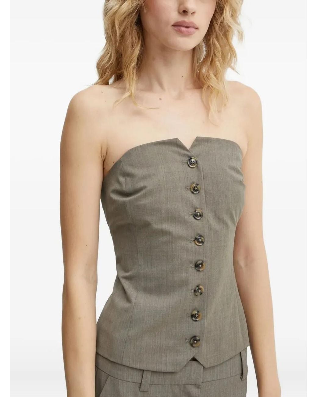 Samsøe & Samsøe Gray Button-Front Strapless Top