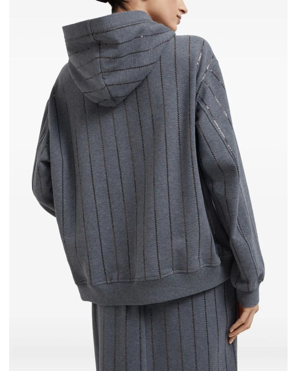 Brunello Cucinelli Gray Sequin-Embellished Hoodie