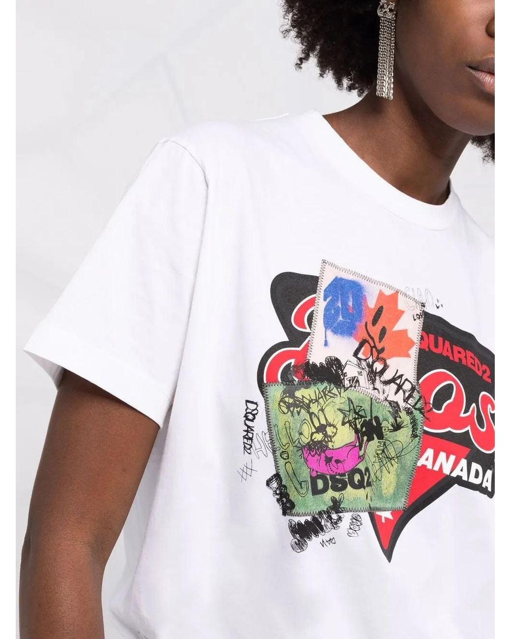 DSquared² White Graphic Print Crew-Neck T-Shirt