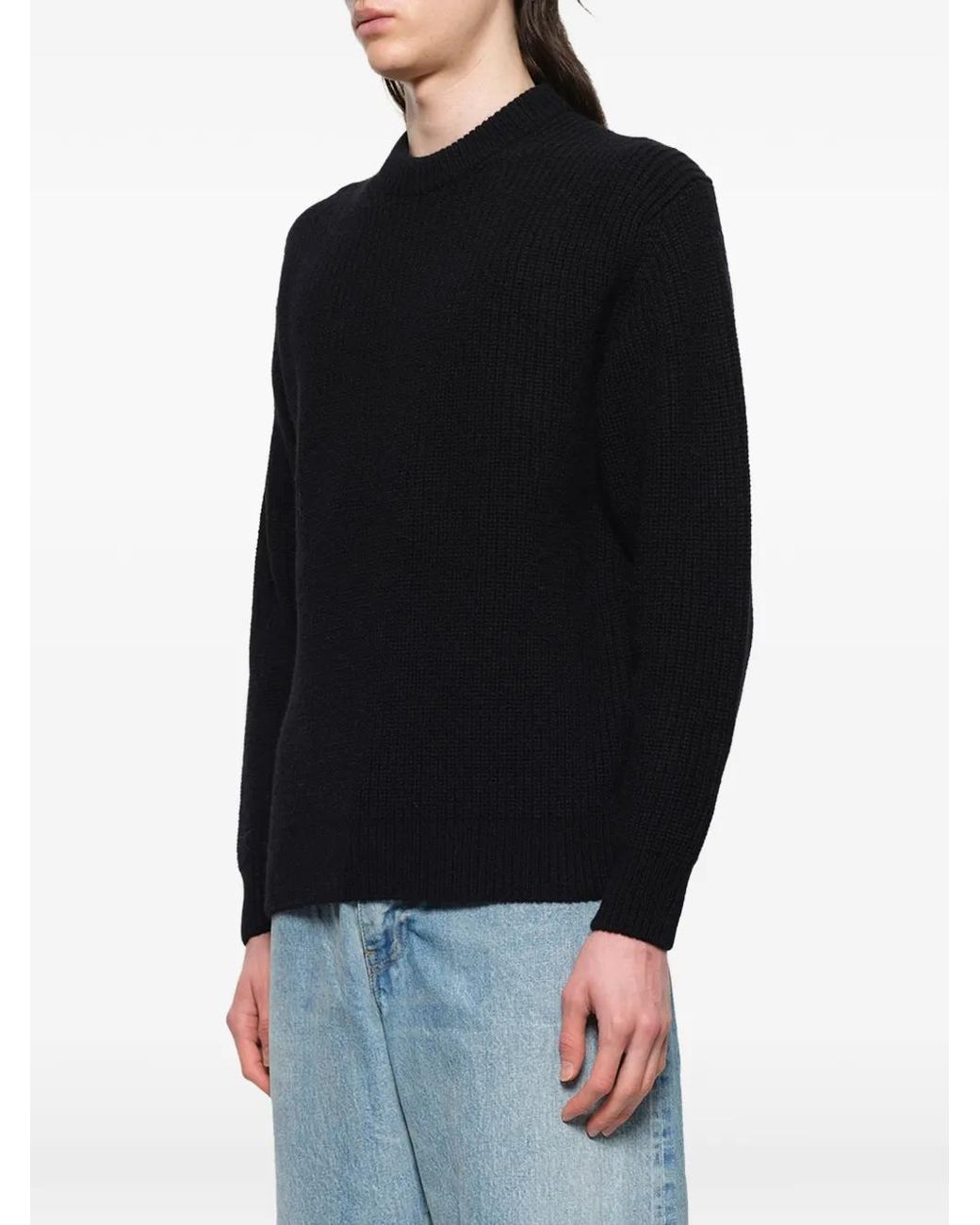 vowels Black Ribbed-Knit Sweater for men
