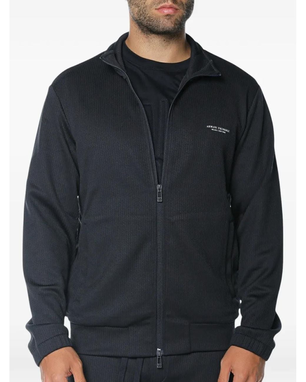 ARMANI EXCHANGE Blue Logo-Print Zip-Up Sweatshirt for men