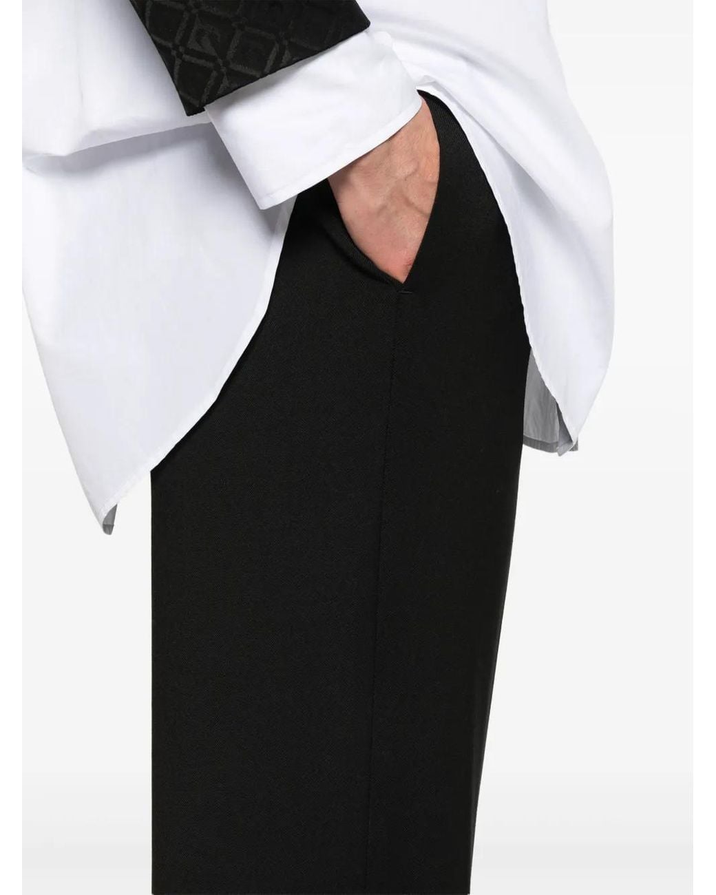 MARINE SERRE Black Virgin Wool Twill Pleated Trousers for men