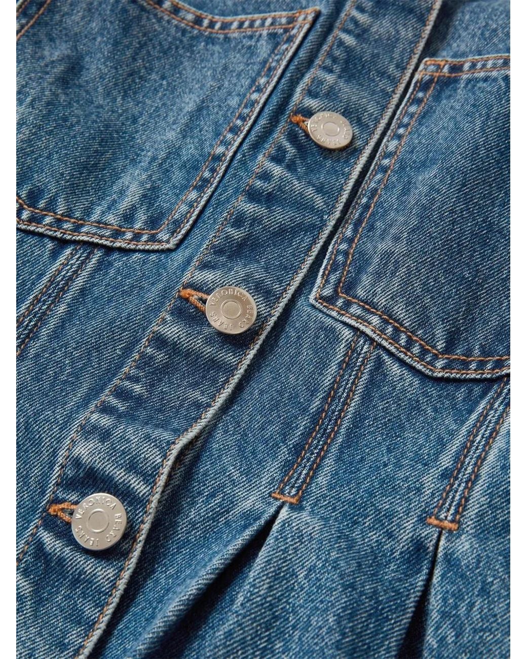Veronica Beard Blue Buttoned Pleated Denim Jacket