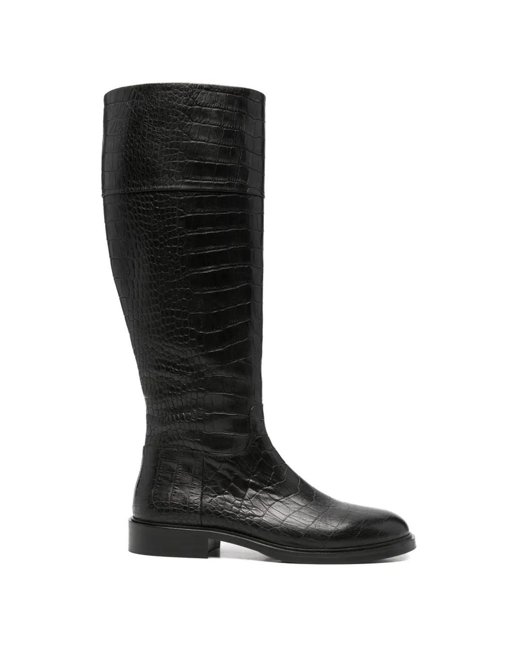 ADRIANNA FERETTI Black Croc-Effect Knee-High Boots