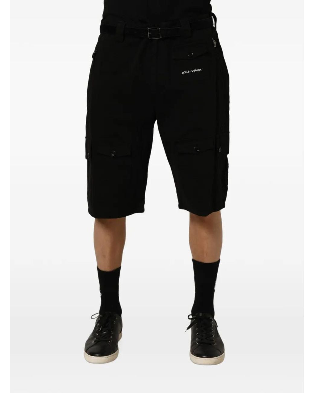 Dolce & Gabbana Black Logo-Print Cargo Pants for men