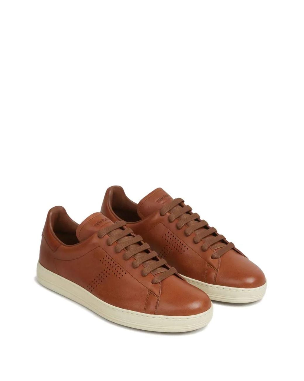 Tom Ford Brown Perforated-Logo Sneakers for men
