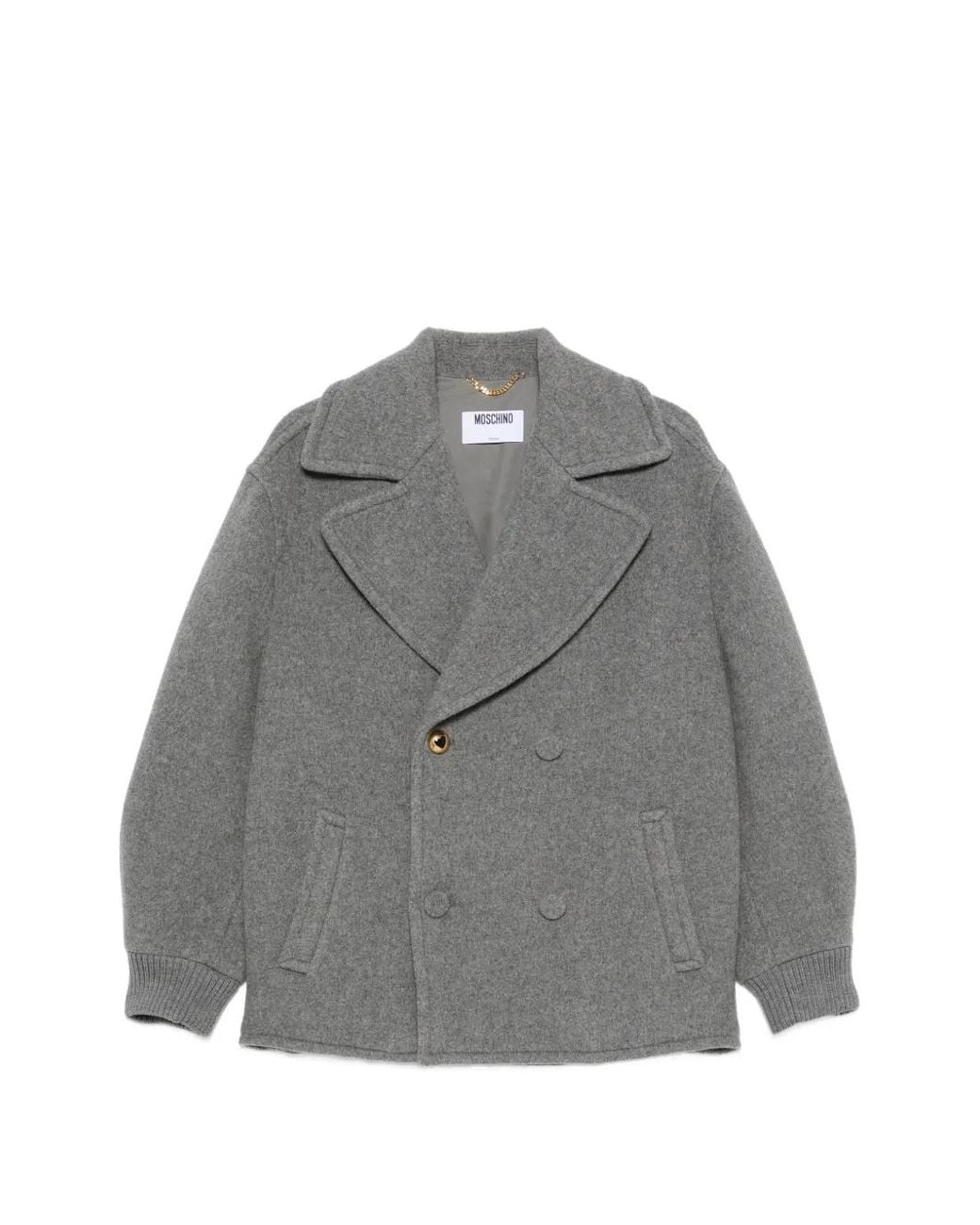 Moschino Gray Heart-Motif Button Double-Breasted Jacket