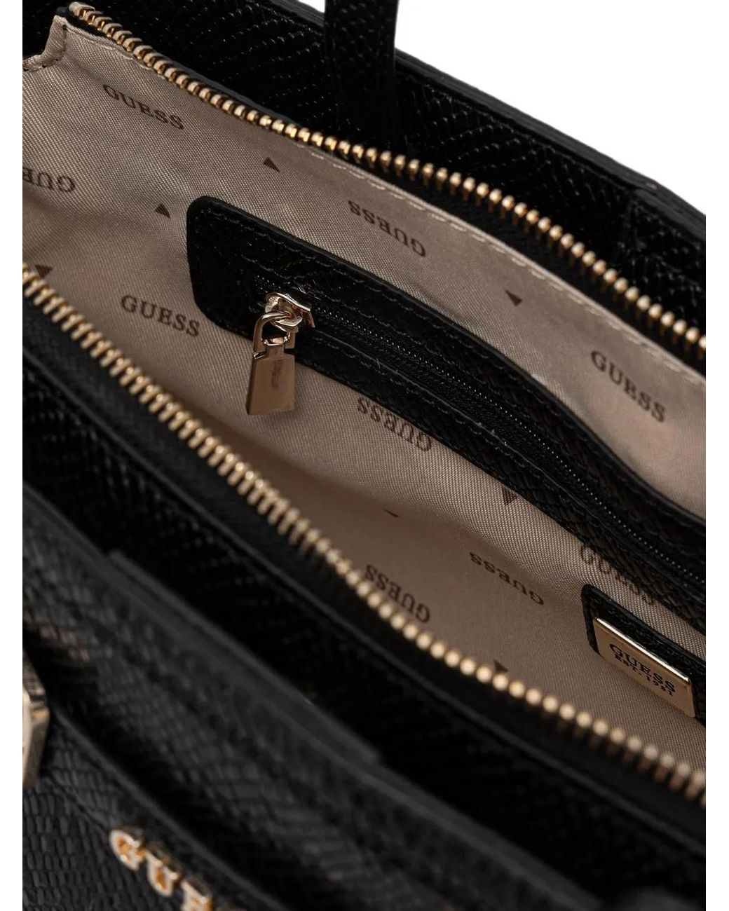 Guess Black Snakeskin-Effect Buckled Tote Bag