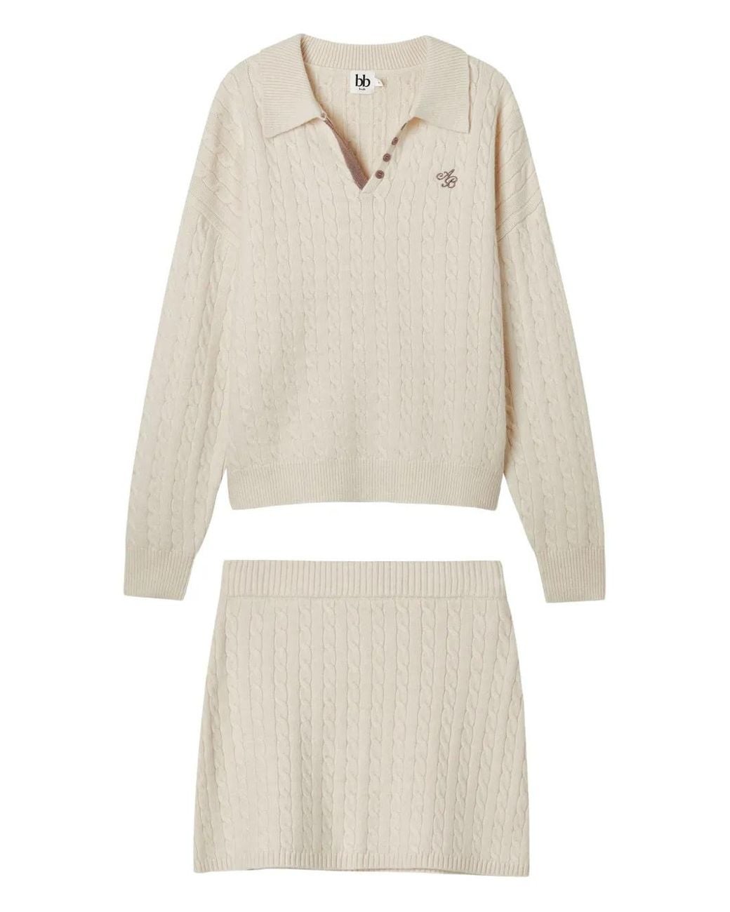 B+ AB White Cable-Knit Buttoned All