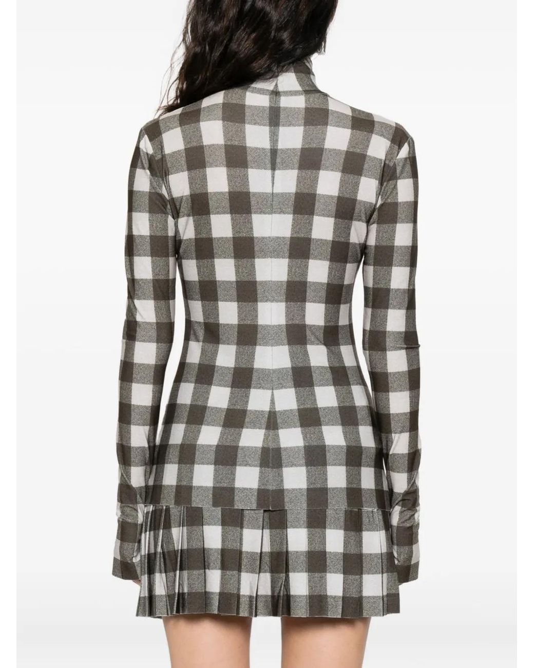 Norma Kamali Gray Checked Turtleneck Top