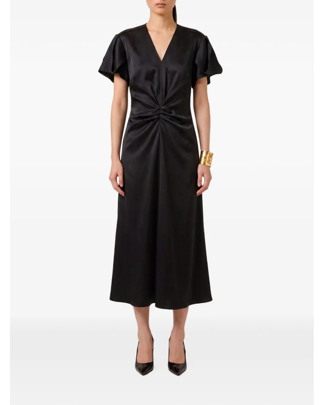 SUTTON NEW YORK Black V-Neck Draped Midi Dress