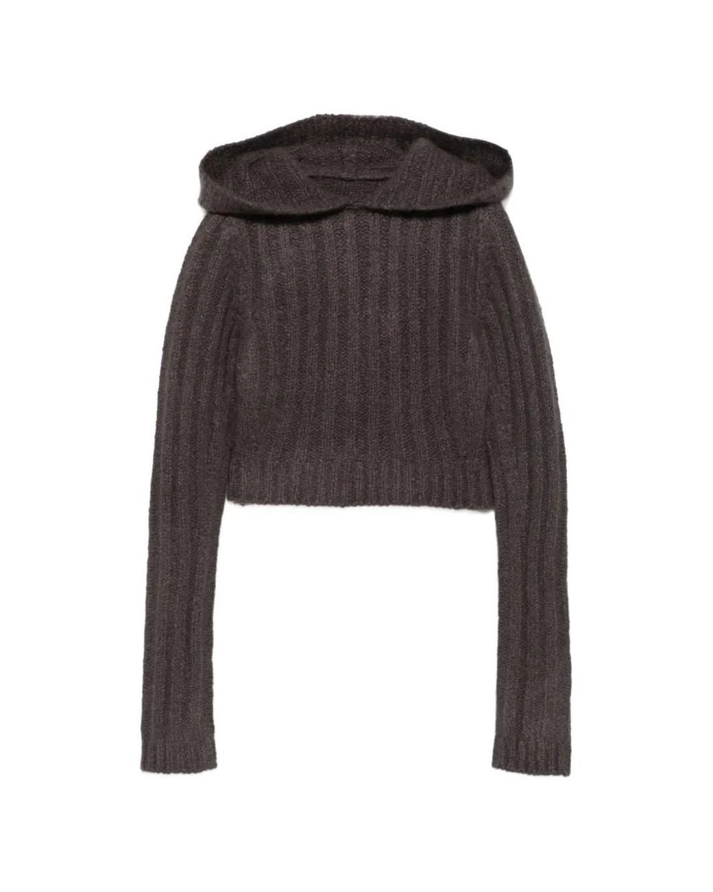Rick Owens Black Ribbed-Knit Cropped Hoodie