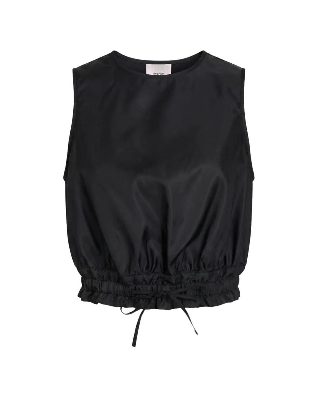 Cinq À Sept Black Elisabetta Drawstring Cropped Top