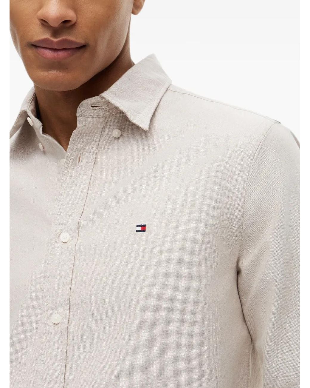 Tommy Hilfiger White Logo-Embroidered Button-Down Shirt for men