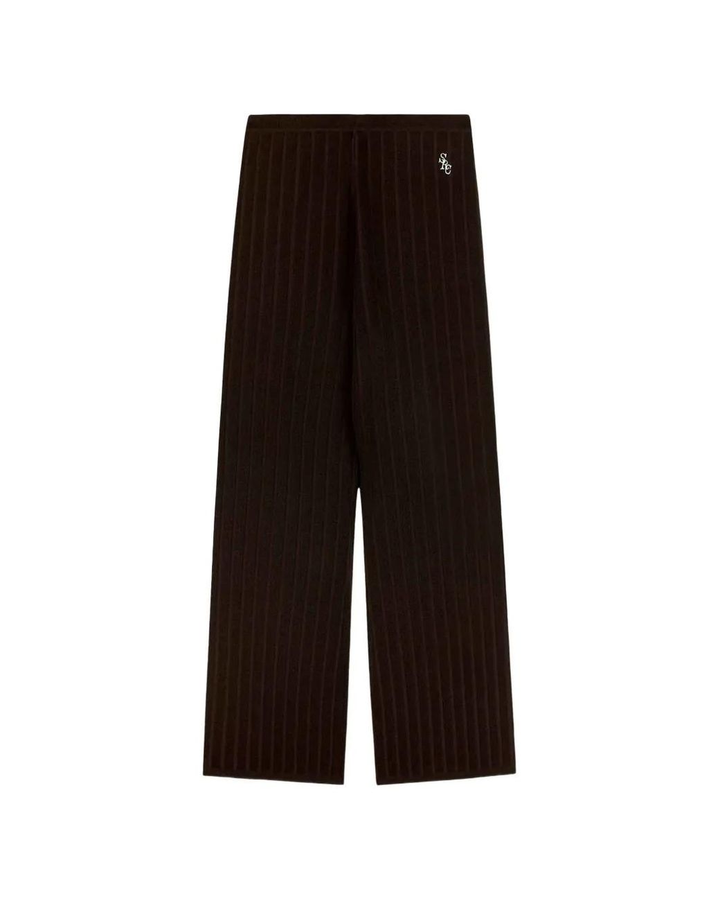 Sporty & Rich Brown Ribbed Logo-Embroidered Palazzo Pants