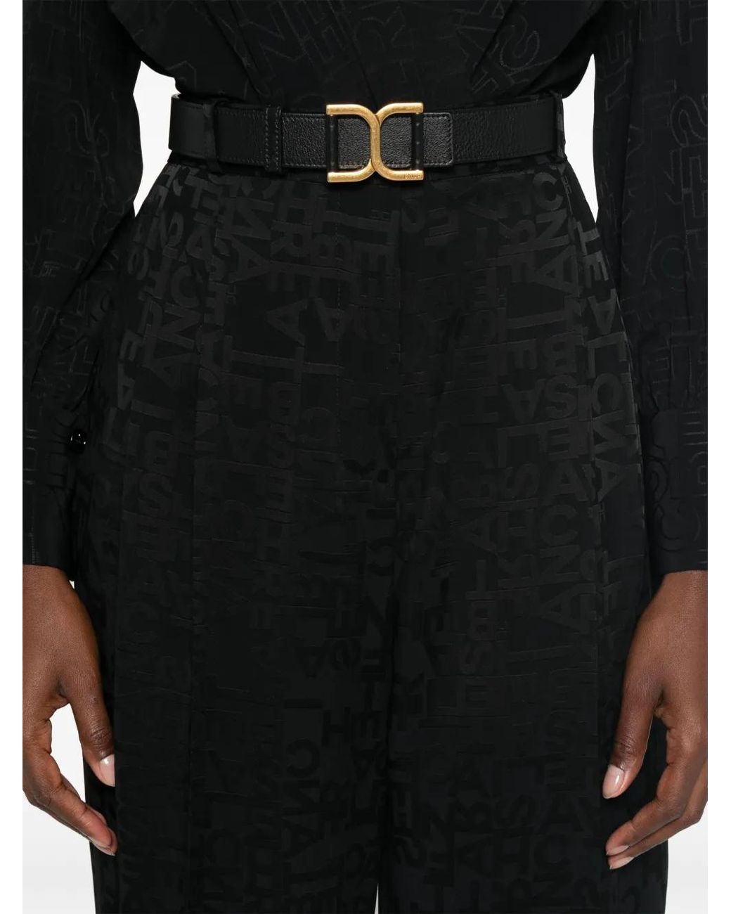 Elisabetta Franchi Black Logo-Jacquard Trousers