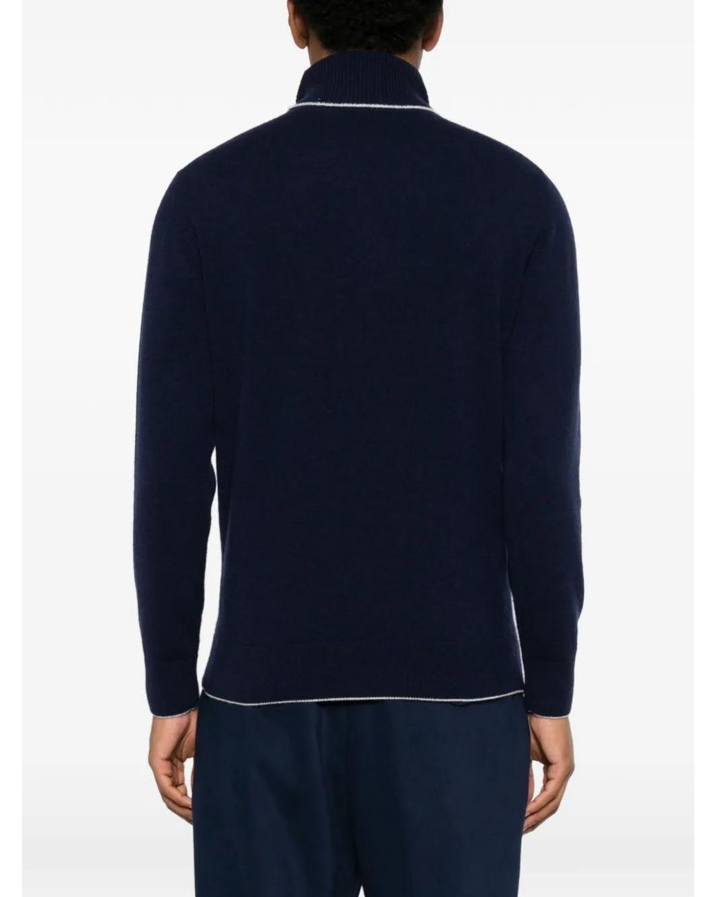 Eleventy Blue Roll-Neck Contrast-Trim Sweater for men