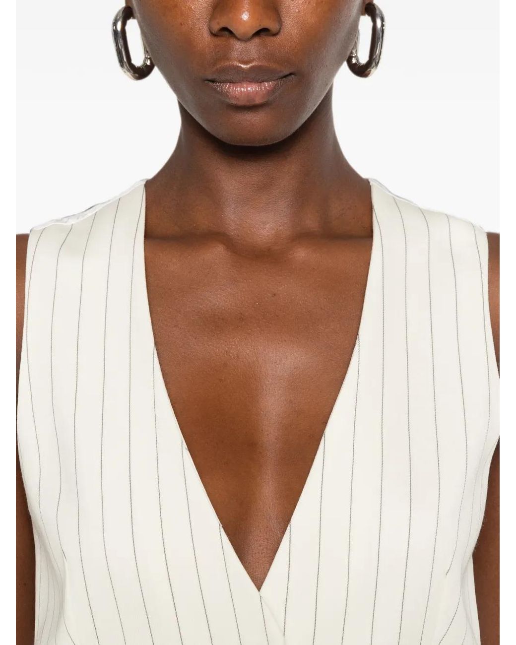 Dondup White Pinstripe-Pattern Cropped Waistcoat
