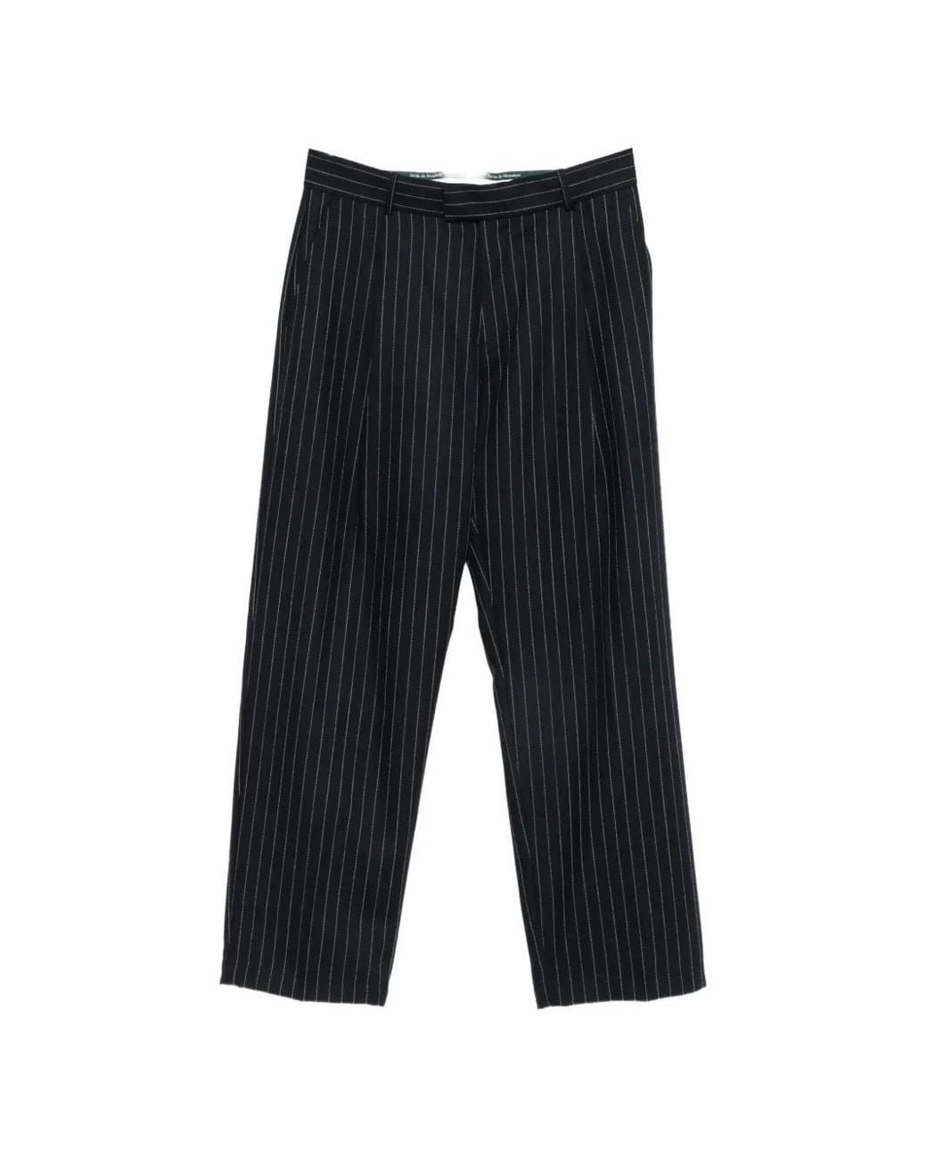 Drole de Monsieur Black Pinstripe-Pattern Pleated Trousers for men