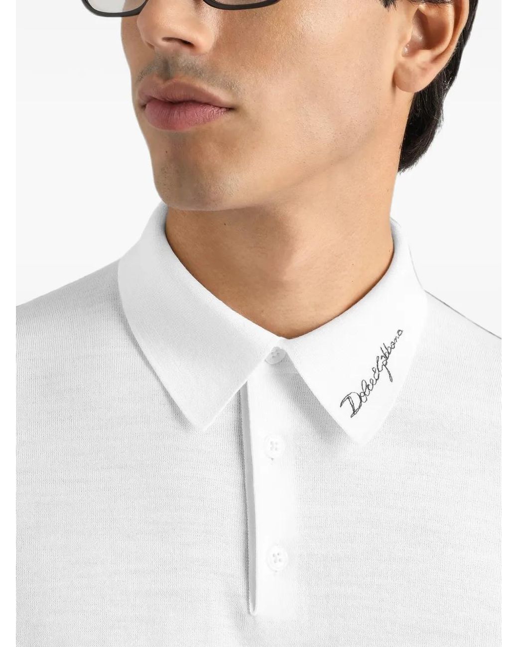 Dolce & Gabbana White Wool Polo Shirt for men