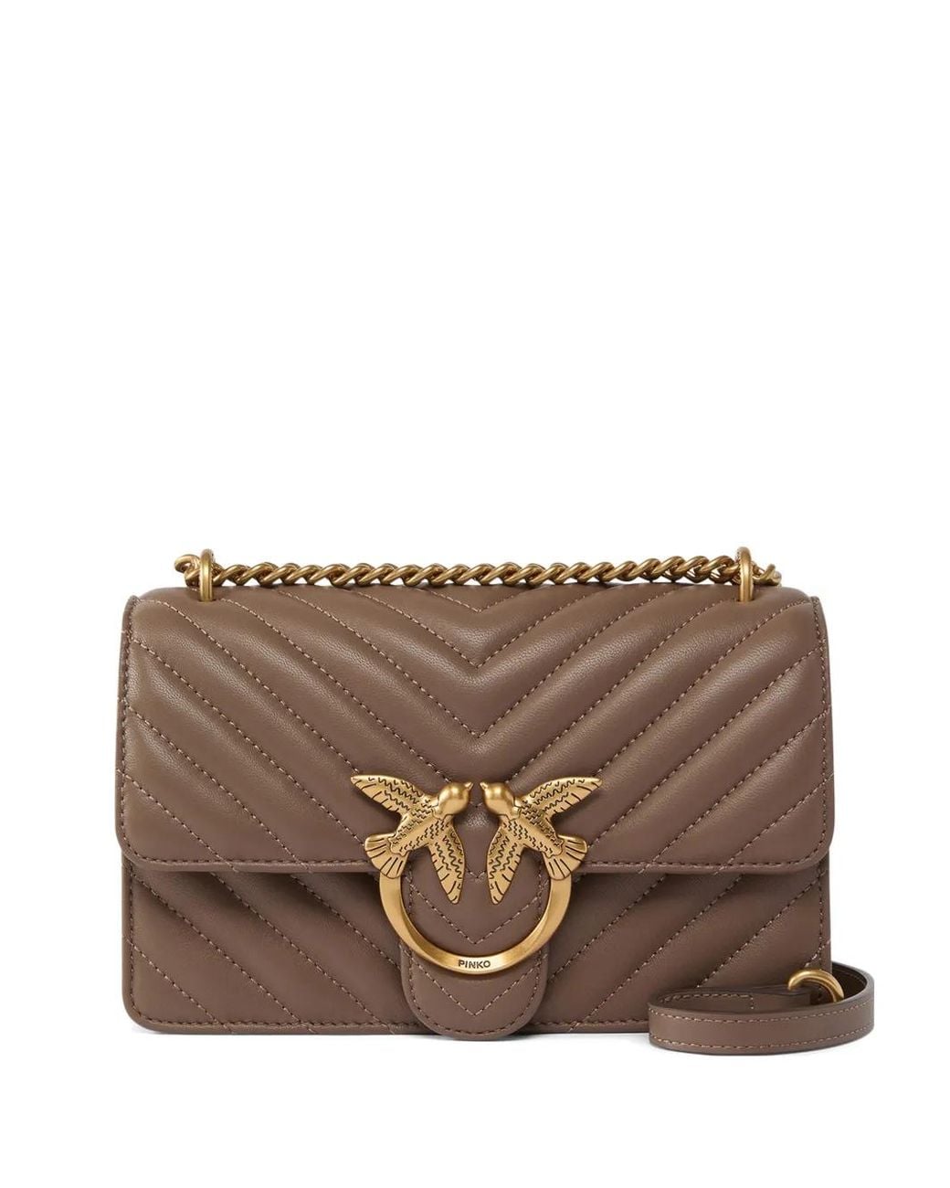 Pinko Brown Small Love One Chevron Shoulder Bag