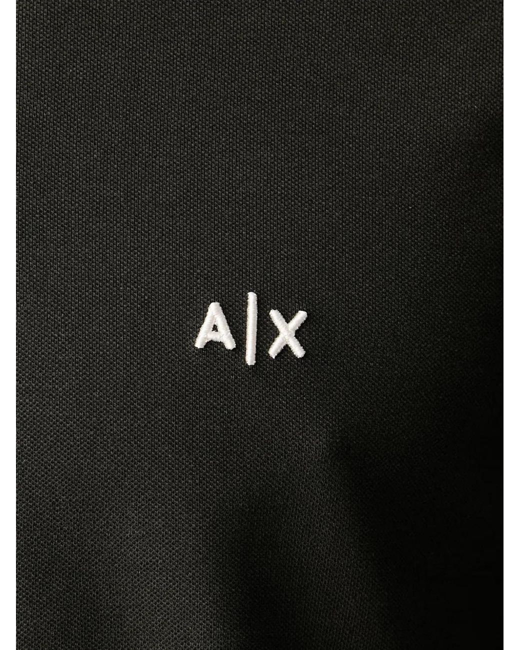 ARMANI EXCHANGE Black Logo-Embroidered Long-Sleeve Polo Shirt for men