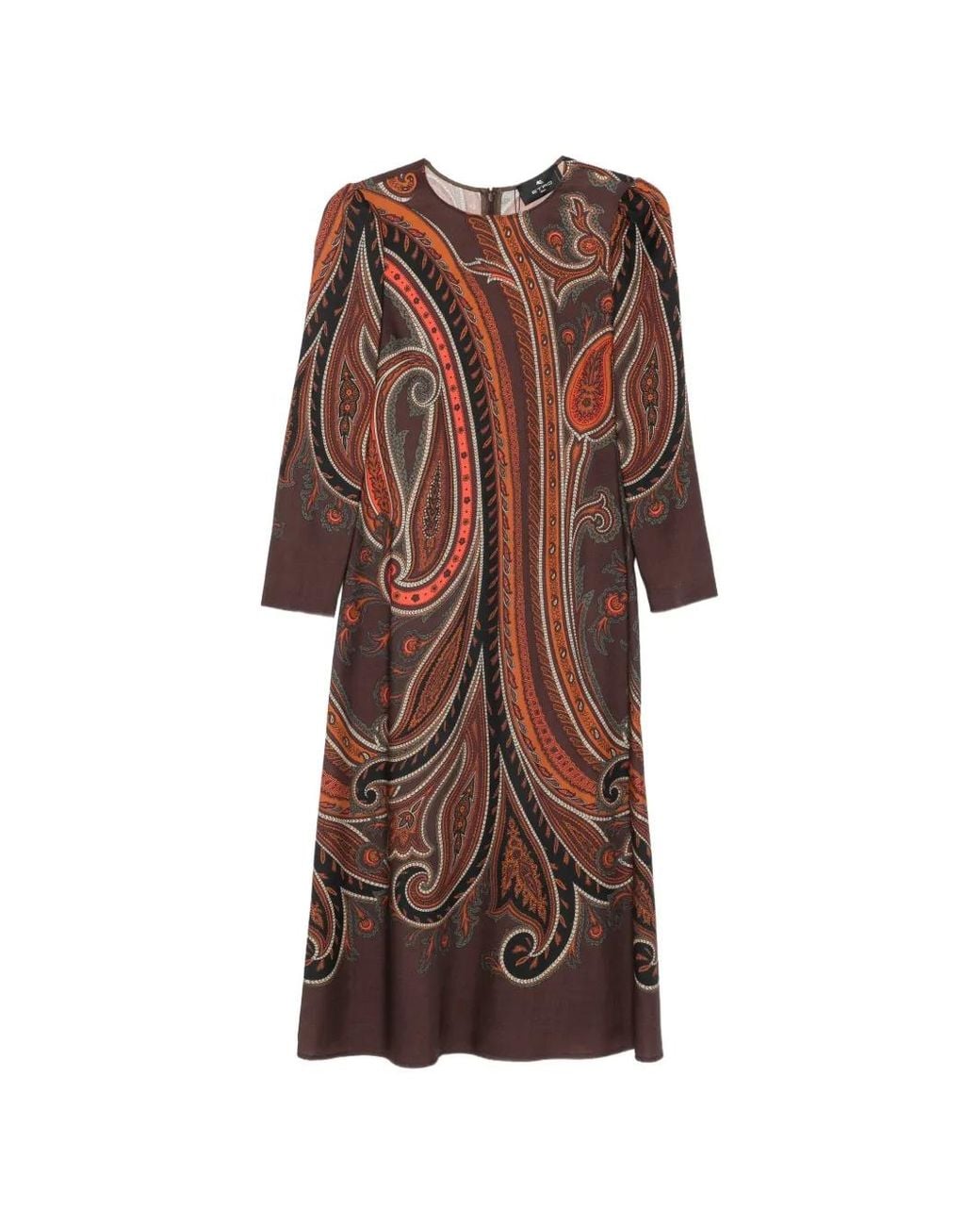 Etro Brown Paisley-Print Long-Sleeve Dress