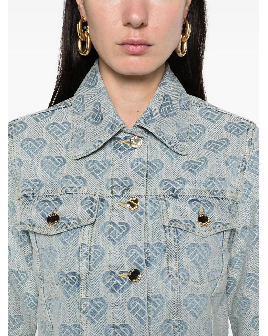 Casablanca Blue Heart Monogram-Jacquard Denim Jacket