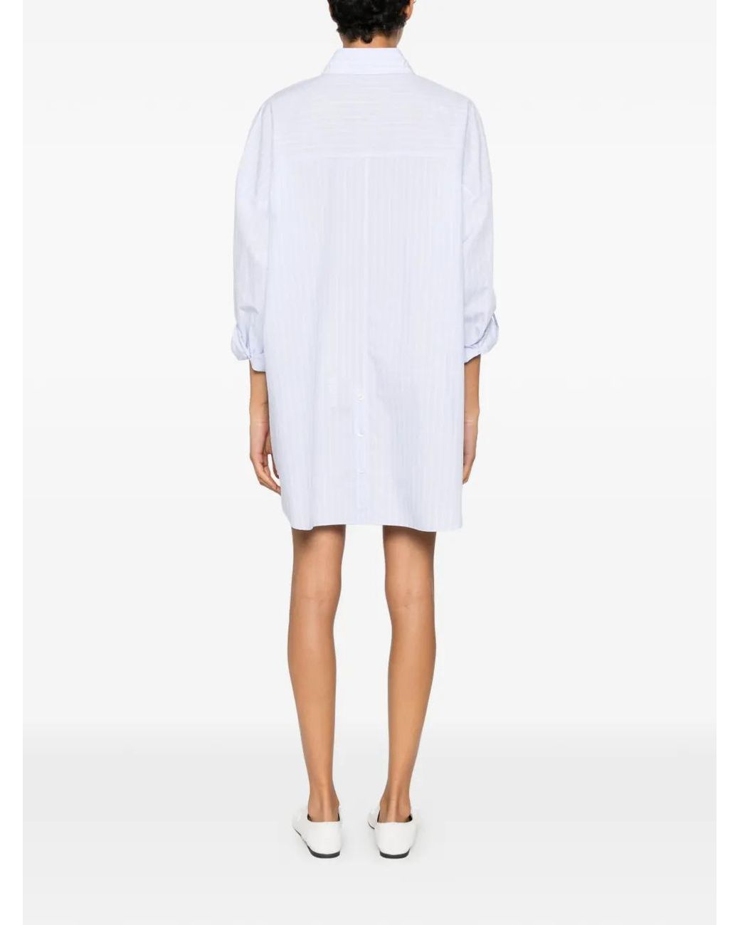 Patrizia Pepe White Pinstriped Cotton Shirt Dress