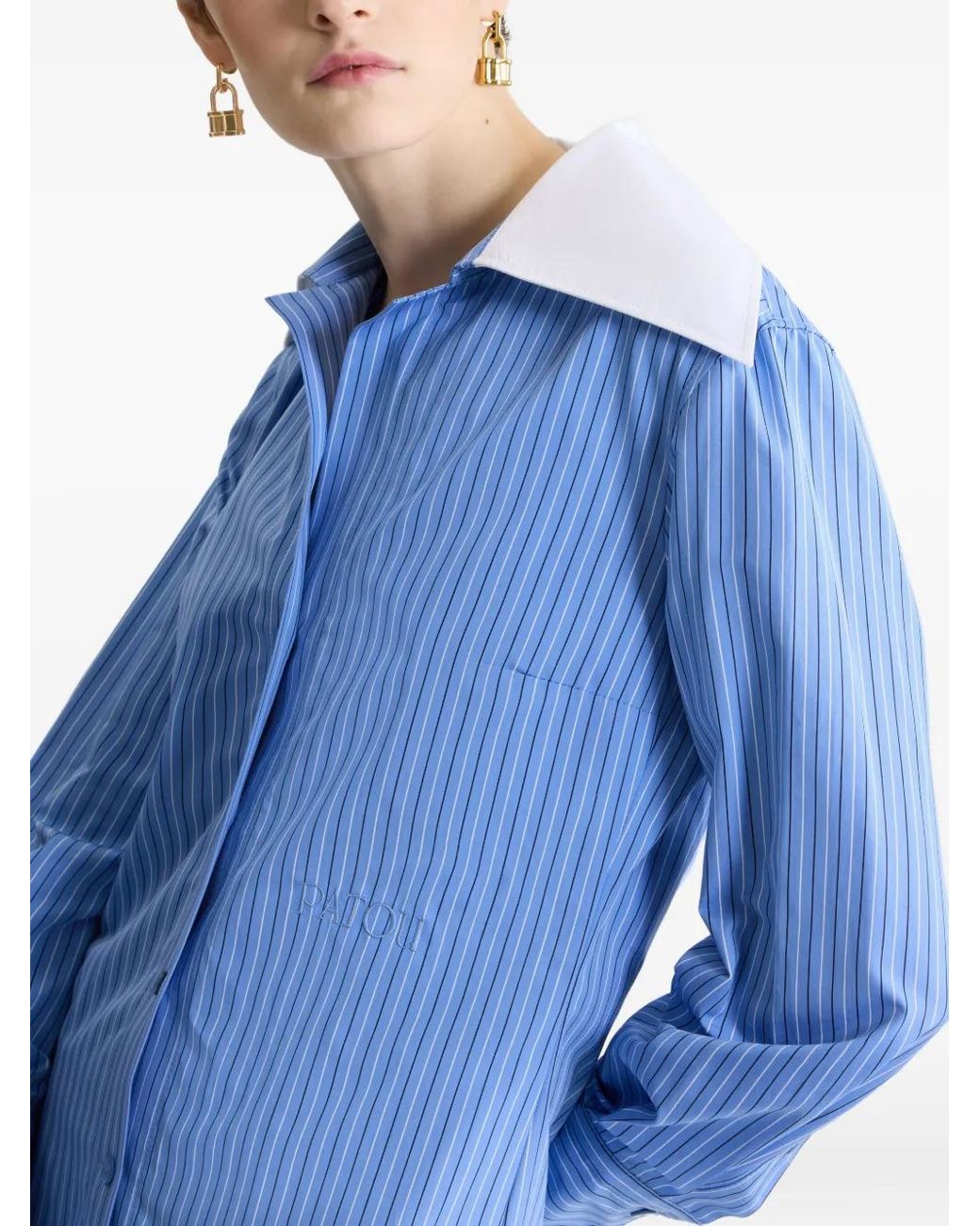 Patou Blue Chemise Rayée À Col Oversize