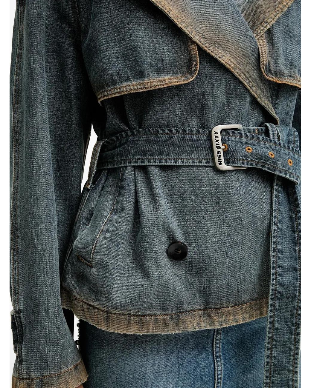 Miss Sixty Gray Belted Double-Breasted Denim Jacket