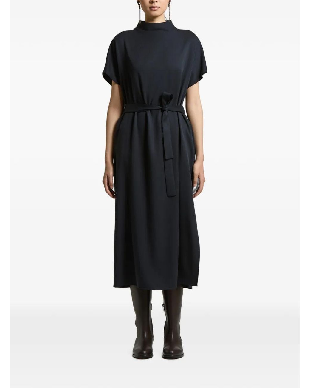 Peserico Black Belted Chain-Trim Midi Dress