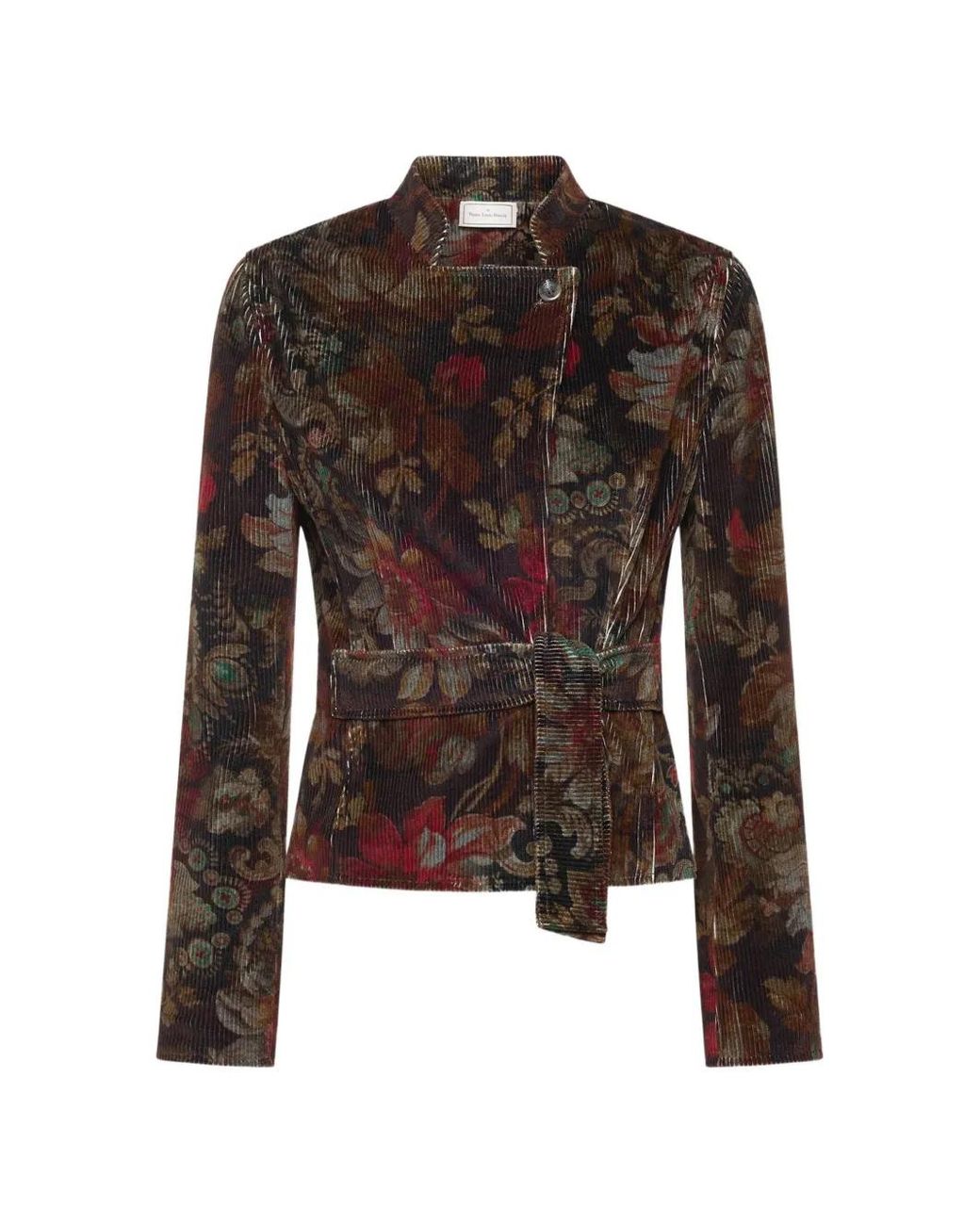 Pierre Louis Mascia Brown Veste Ceinturée Gridox À Fleurs