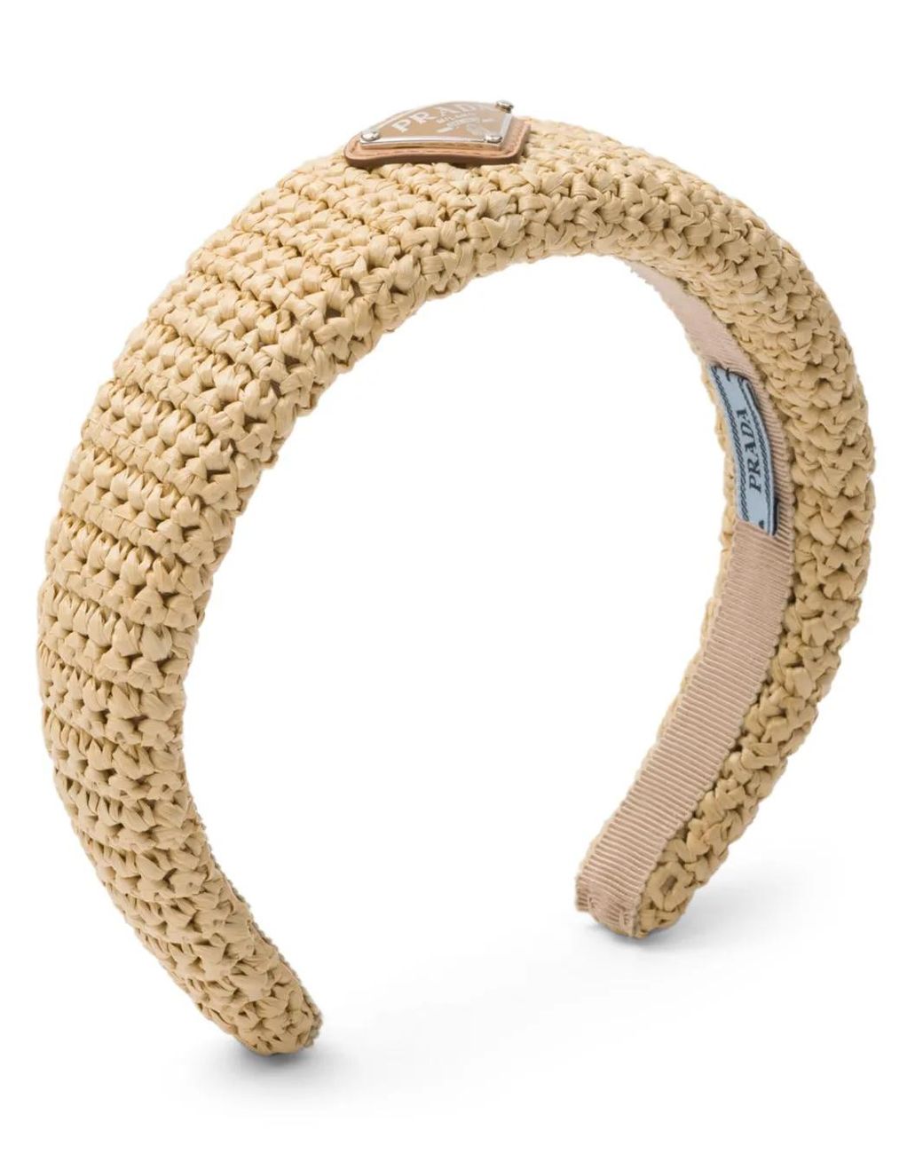 Prada White Triangle-Logo Crochet Headband