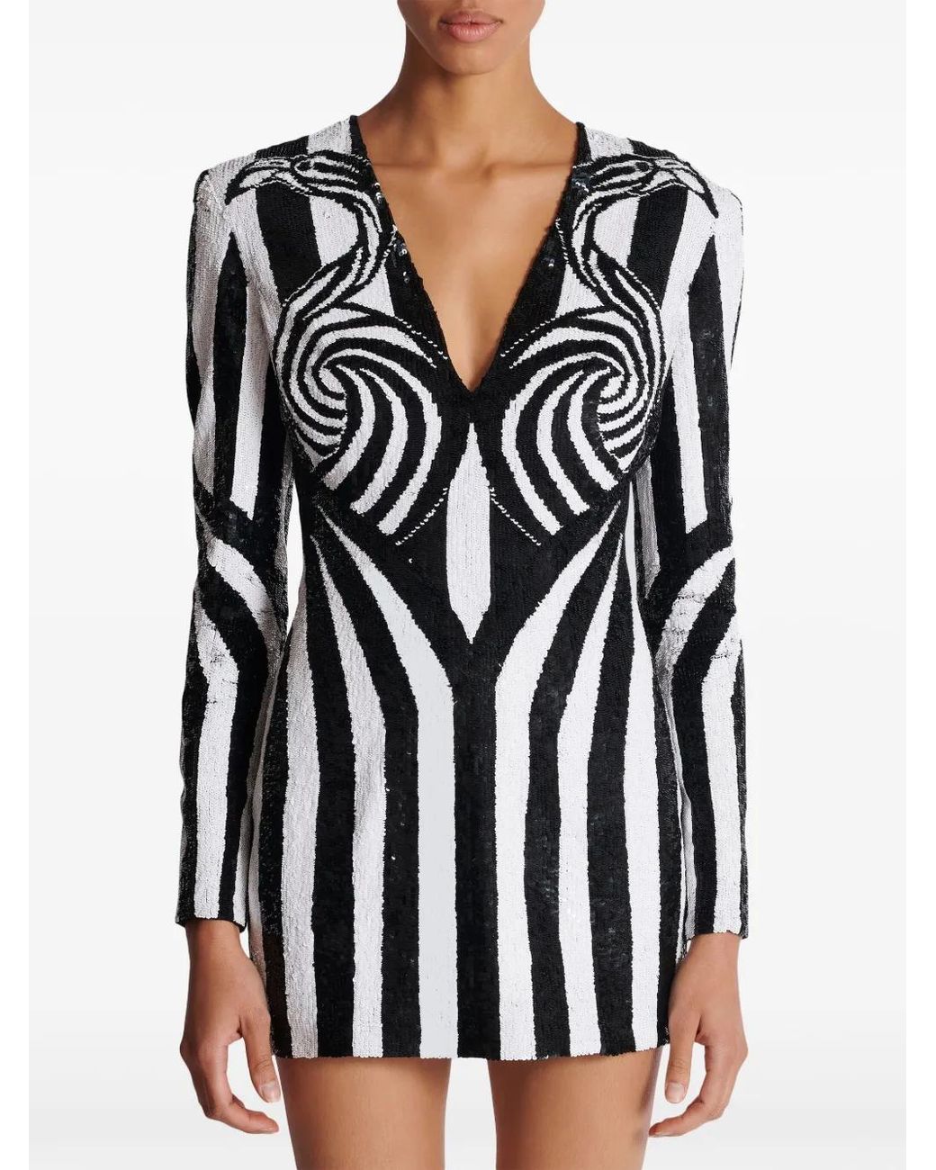 Balmain Black Embroidered Stripe Short Dress