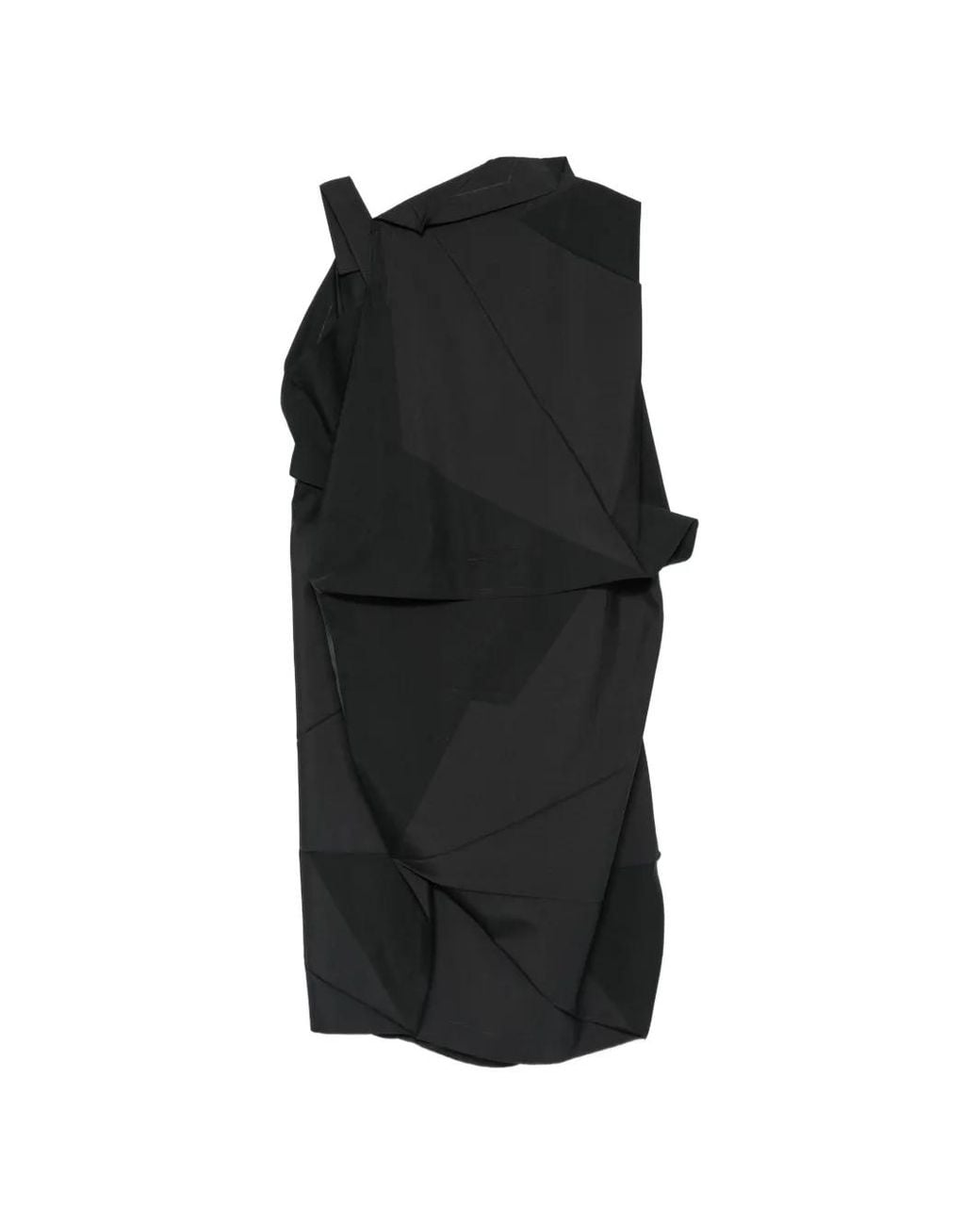 Issey Miyake Black Geometric Pleated Midi Dress