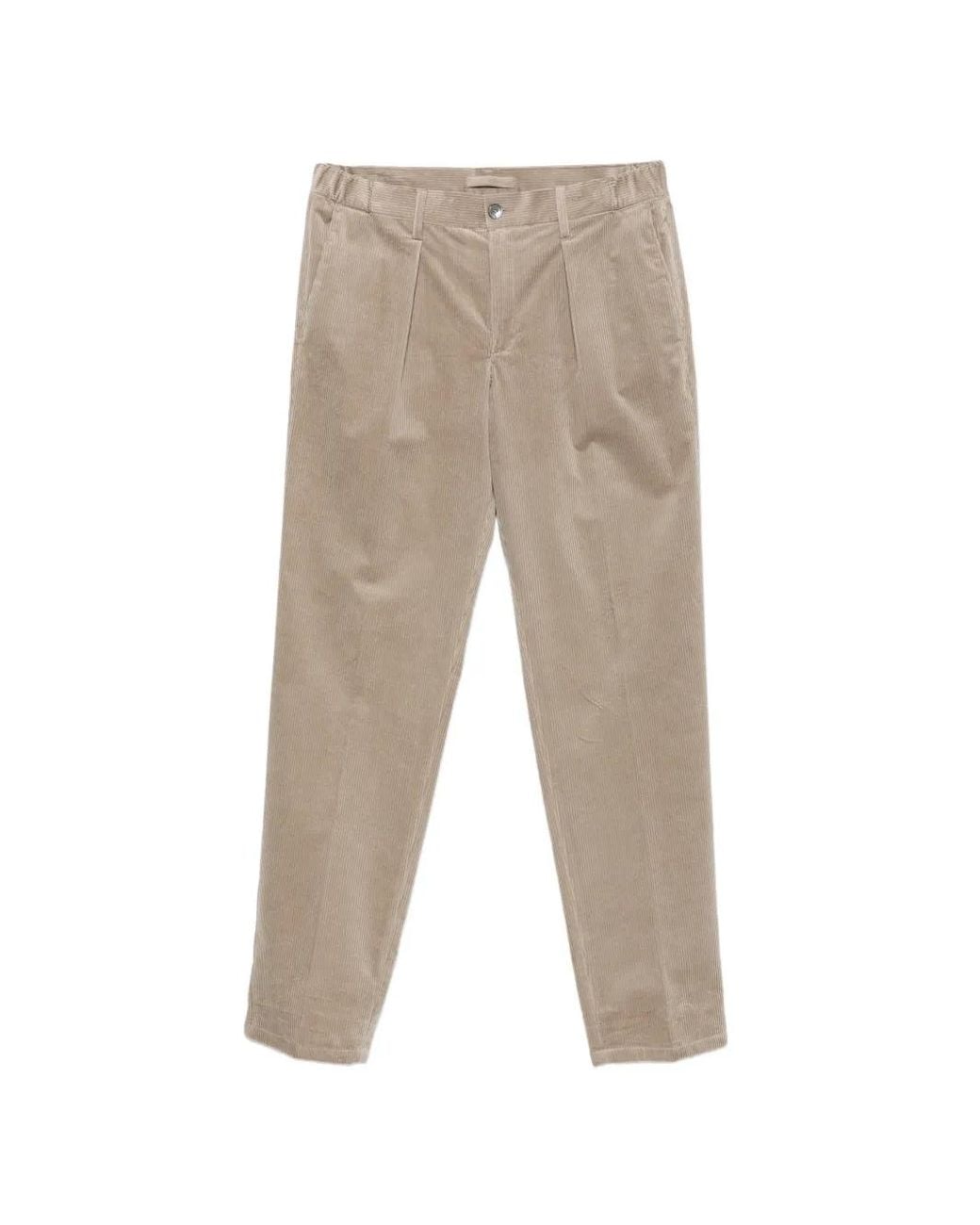 Profuomo Natural Pleated Corduroy Trousers for men