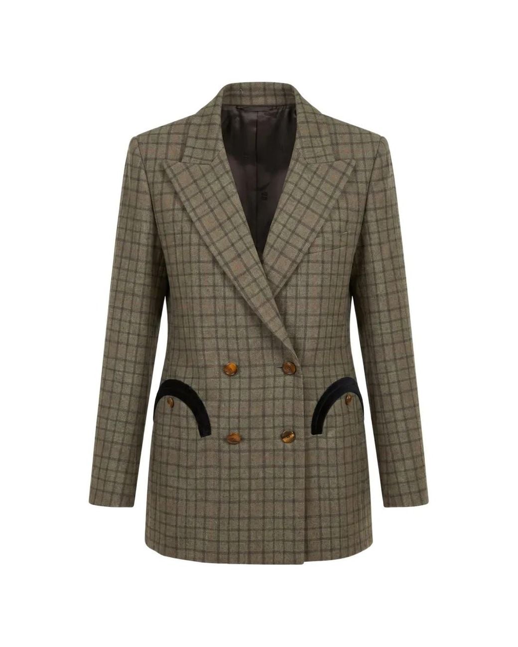 Blazé Milano Green Check-Pattern Double-Breasted Blazer