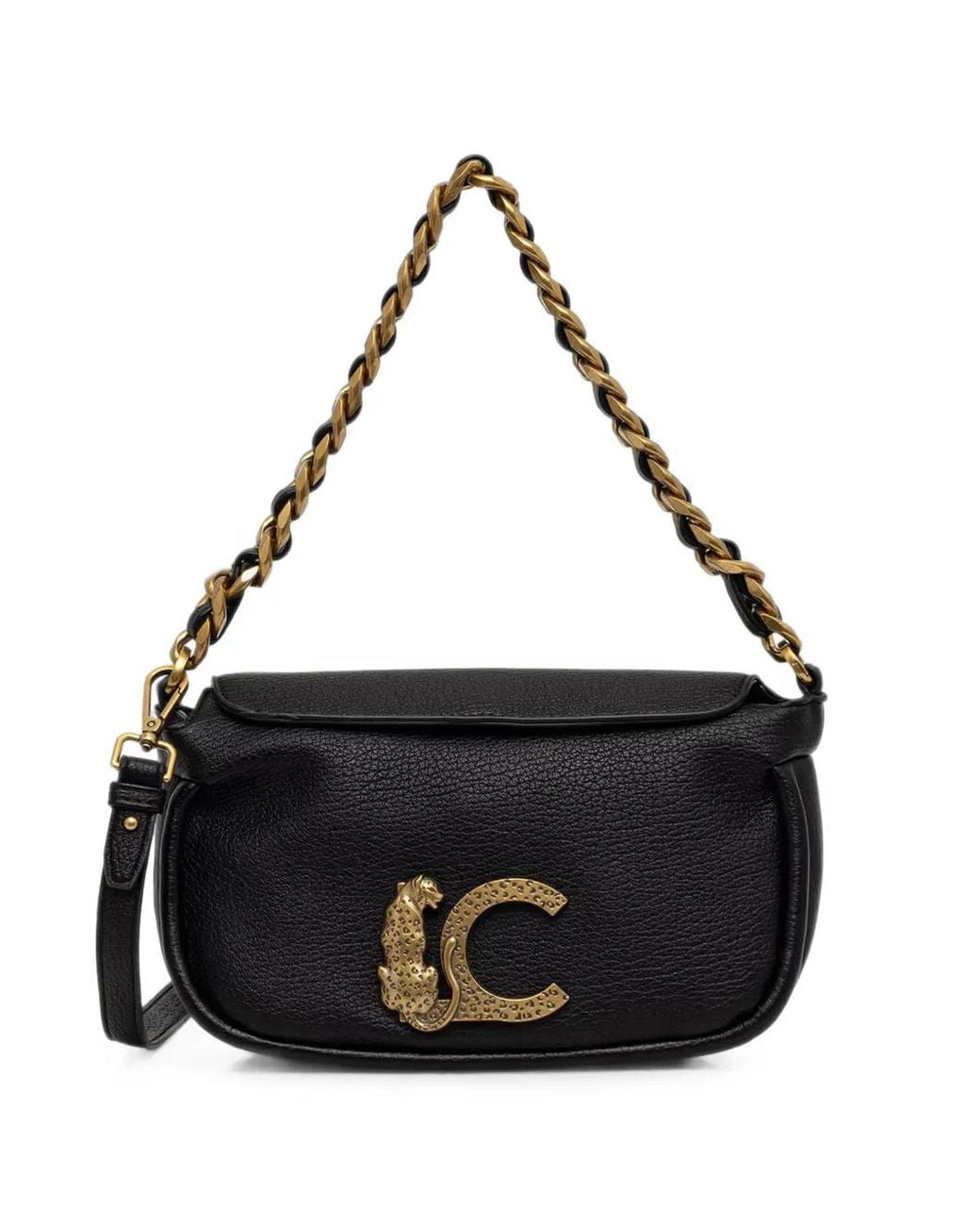Lola Casademunt Black Logo-Plaque Chain-Link Shoulder Bag