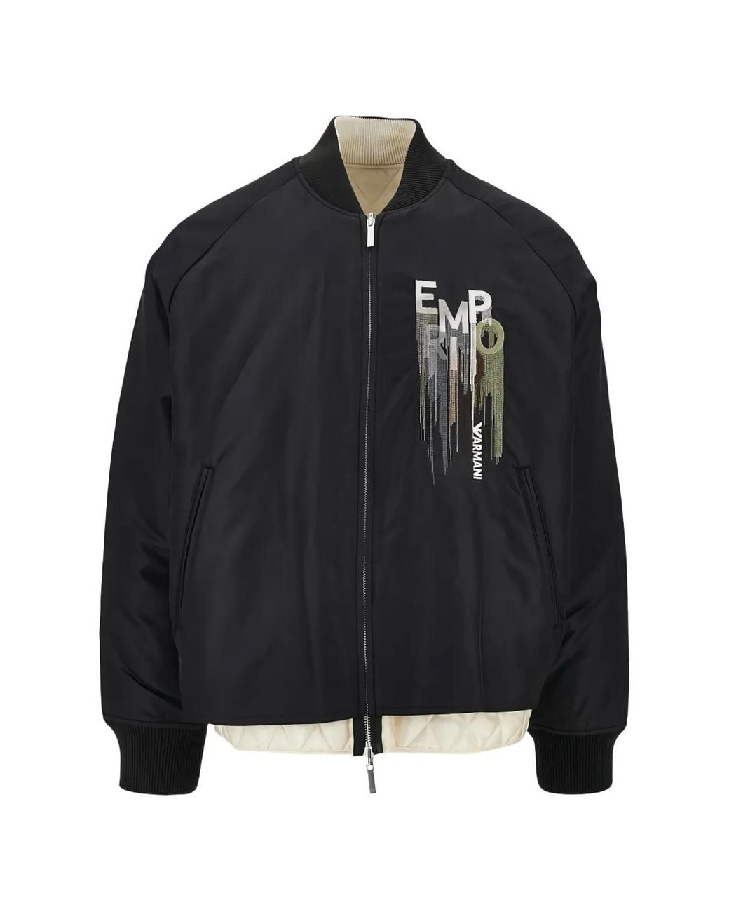Emporio Armani Black Logo-Embroidered Long-Sleeve Bomber Jacket for men