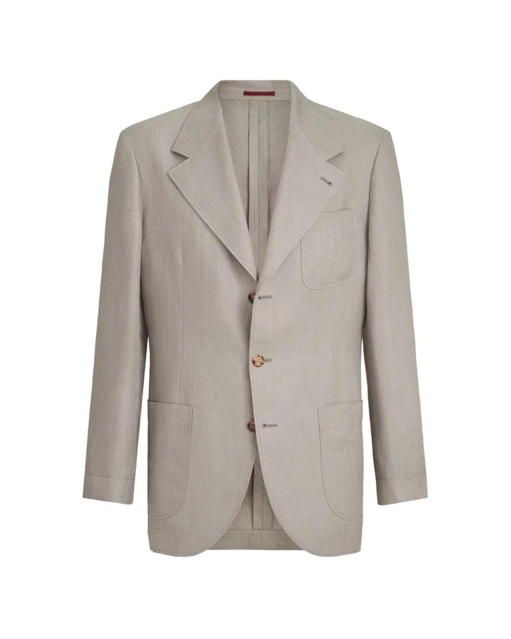 Brunello Cucinelli Gray Linen Micro Chevron Unlined Blazer for men