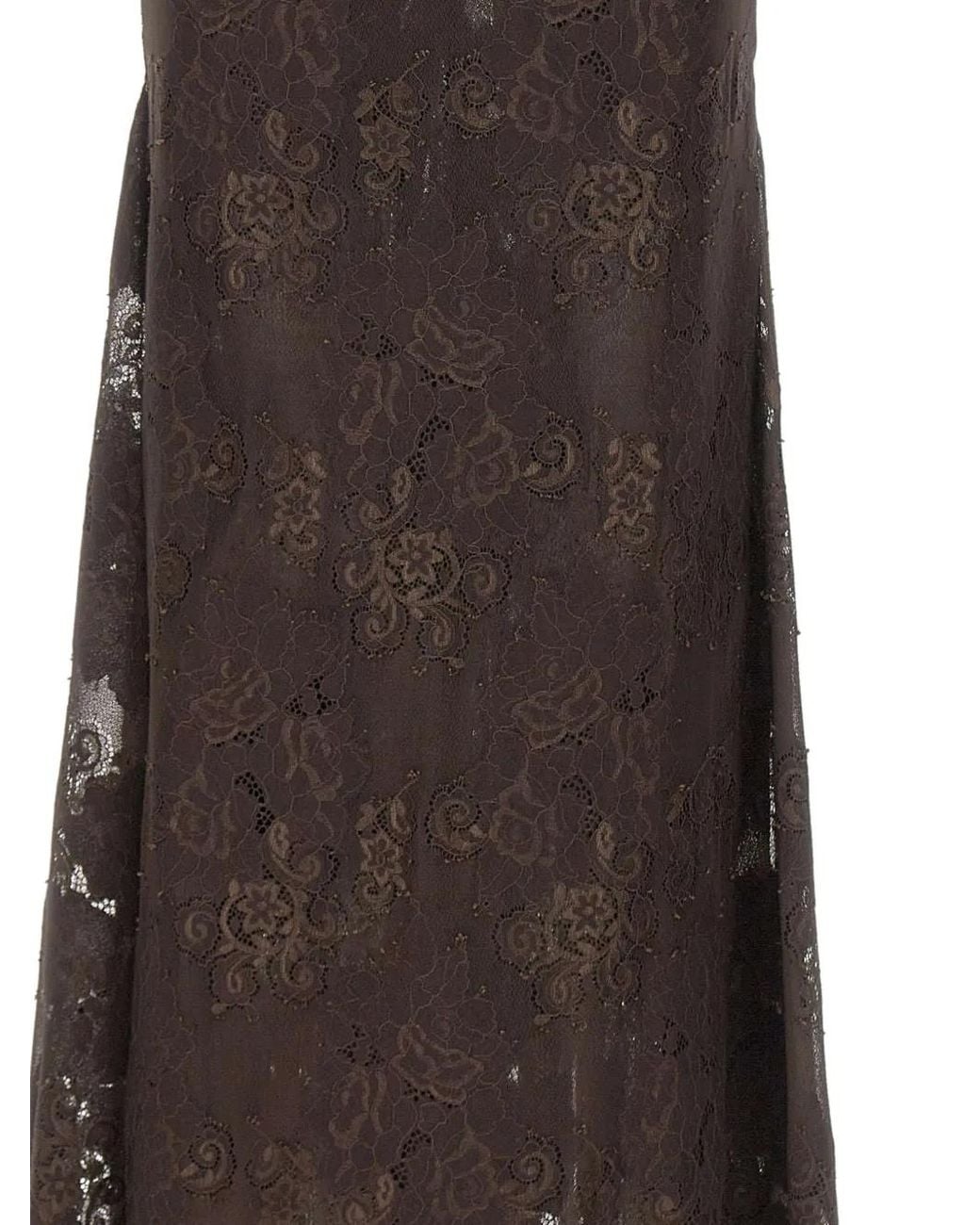 Herskind Brown Pelé Lace-Overlay Midi Skirt