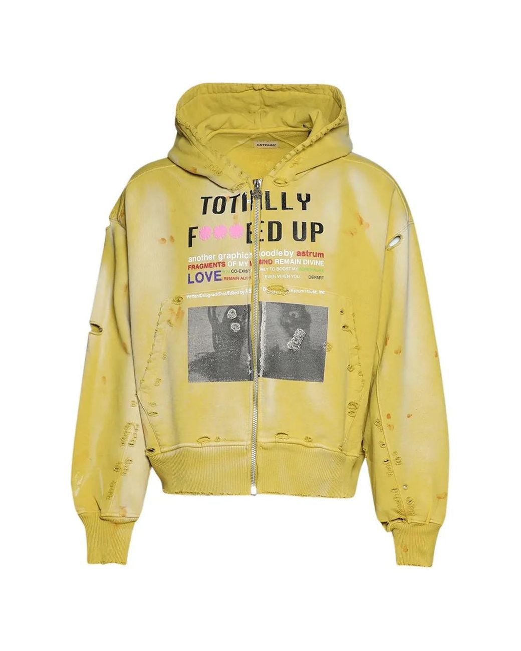 Astrum Yellow Tfu Zip Graphic-Print Hoodie for men