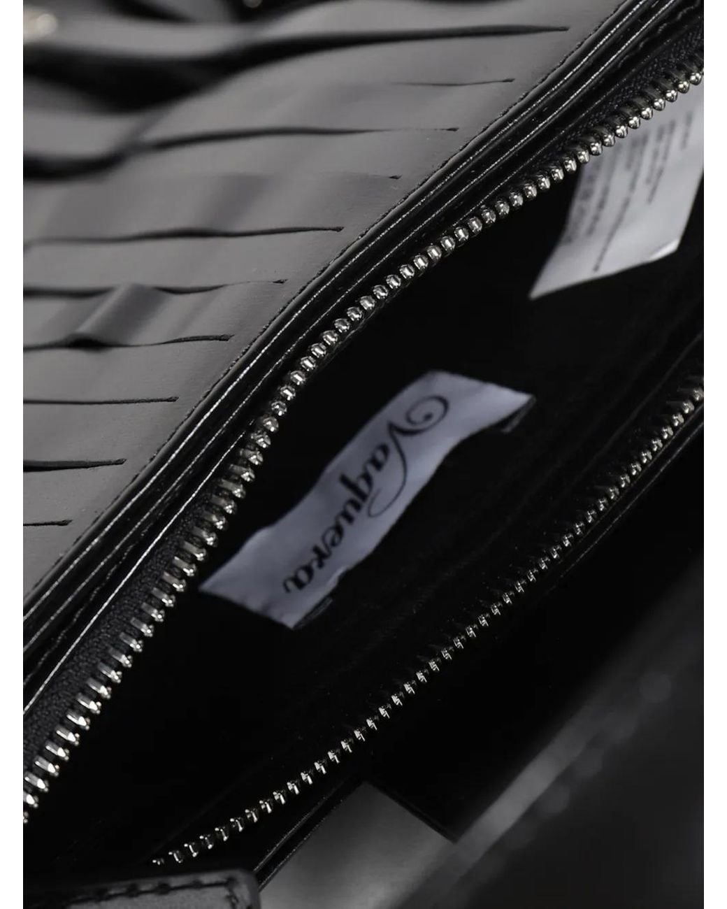 VAQUERA Black Fringe-Detail Leather Tote Bag
