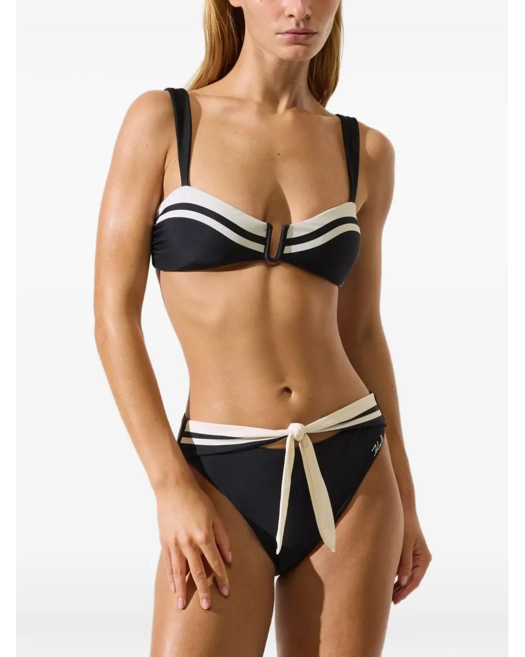 Karl Lagerfeld Black Signature Contrast-Trim Bikini Top